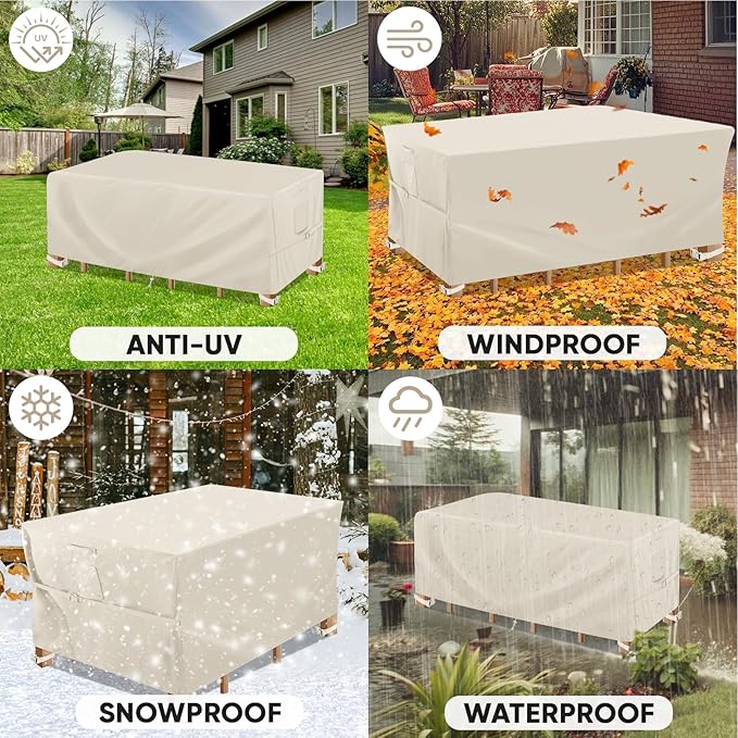 BALEINE Patio Furniture Covers, Outdoor Furniture Covers Waterproof, Heavy Duty Oxford Patio Table Cover for Outdoor Table, Chair, Sofa, Desk (Beige 128"L×83"W×30"H)