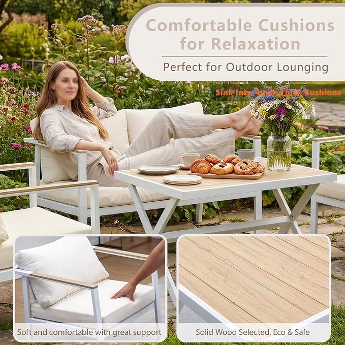 Aluminum Outdoor Folding Patio Table, X-Shaped Cross Legs Table with Triangular Stability, Weatherproof Slatted Top for Garden, Balcony, Backyard, Wobble-Free White