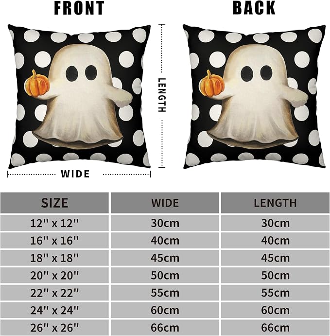 Cute Ghost Halloween Decor Pillow Covers White and Black Halloween Pillow Covers Ghost with Pumpkin Pillow Case 24x24 Set of 2 Horror Scary Cushion Case for Home Sofa