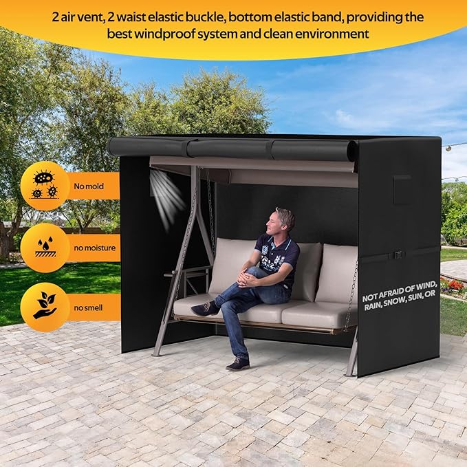 Outdoor Swing Cover 3 Seater 600D Hammock Cover Waterproof Heavy Duty Garden Hammock Glider Chair Cover Patio Furniture Covers Garden Swing Canopy Cover All Weather Protection 77Lx53Wx67H inch