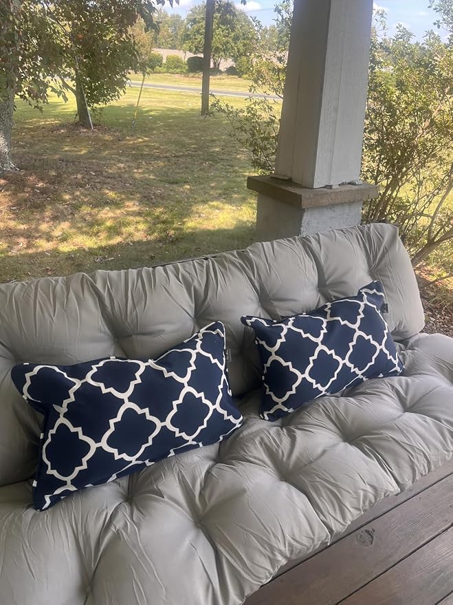 FUNHOME Waterproof Outdoor Lumbar Pillow Covers Set of 2,Home Decor for Garden Patio Furniture,Couch,Sofa 12"x20" Inch Decorative Pillows Cover Only,NO Insert(Blue Geometry)