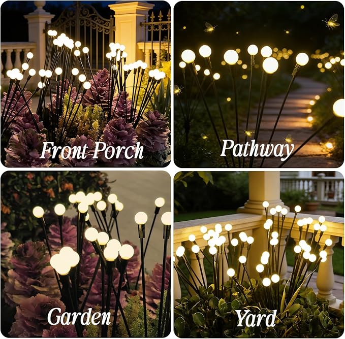 64 LED Firefly Lights Solar Outdoor, 8 Packs Warm White Waterproof Garden Light, 2 Modes Fairy Lights Solar Powered Spring Decorations for Home Landscape Yard Pathway Patio and Lawn