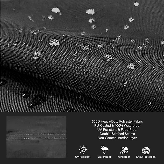 Haige Rectangular Patio Furniture Cover 63"L x 35"W x 47"H, Heavy Duty 600D Waterproof Outdoor Table and Chair Cover, Windproof with Drawstring, UV Resistant, Air Vent, All-Season Protection, Black