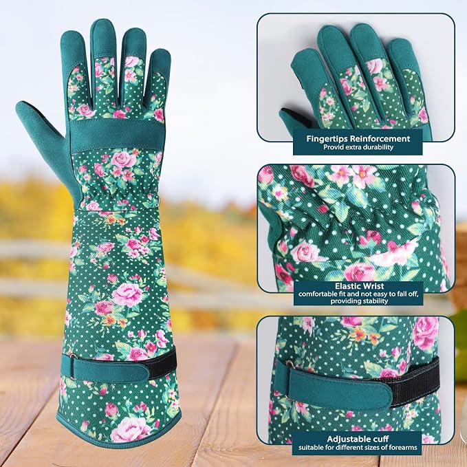 Trifabricy Gardening Gloves for Women, Leather Long Garden Gloves with Grip, Thorn-Proof Puncture-Resistant Work Gloves