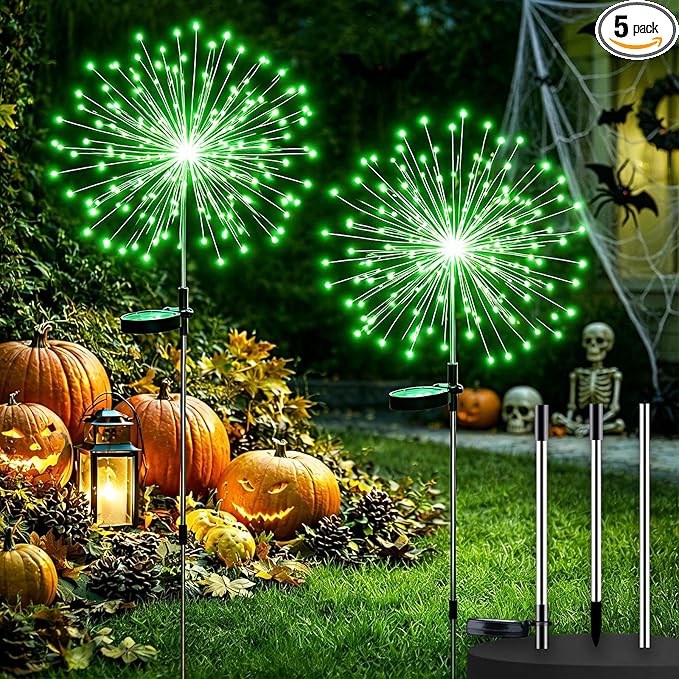 2 Pack Solar Firework Lights Outdoor, 200 LED Starburst Garden Lights, Adjustable Height 2/3-Rod 51in Taller Design, Stainless Steel, 2 Modes, IP65 Waterproof Pathway Lights for Yard Patio Lawn