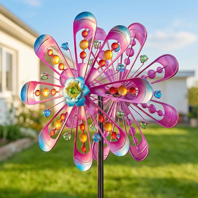 Wind Spinners Outdoor for Yard and Garden, W13xH63 Purple Kinetic Metal Art Wind Sculptures & Spinners, Outdoor Patio Lawn Garden Decor, Gardening Gifts for Women