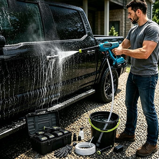 2026 Upgrade Cordless Portable Pressure Washer,1800 Psi Battery Powered Power Washer,Cordless Pressure Washer with 6-in-1 Nozzle,16.5ft Drain Hose & Foam Cannon,for Car,Home,Patio (C, 10 Battery*2)
