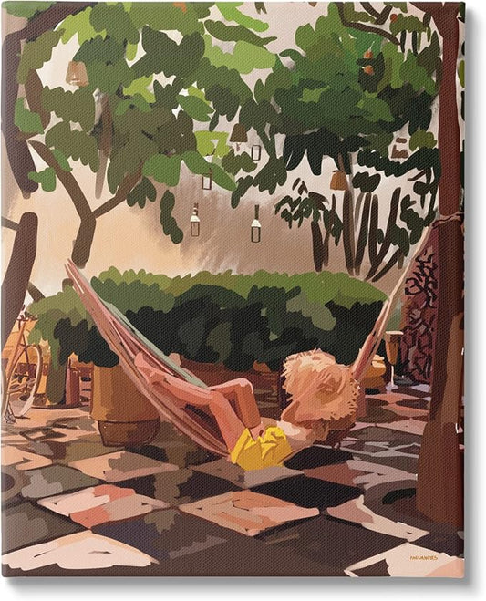 Stupell Industries 'Woman Lounging Hammock Tropical Summer'| Canvas Art | Stupell Industries | 30 x 40 Inches, Easy to Hang and Sturdy, Made in USA, by Amelia Noyes