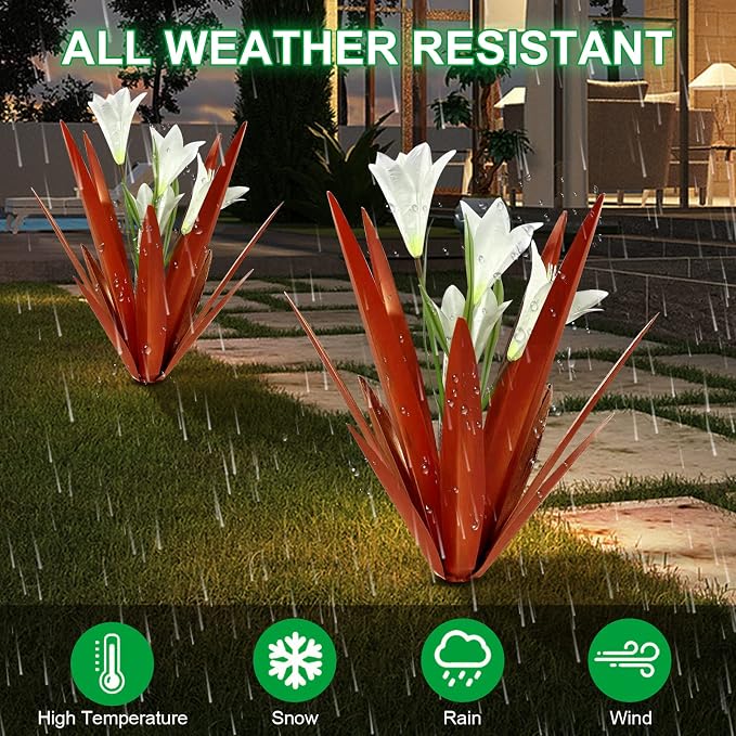 Homight Metal Agave Plant Outdoor Decoration Lily Mexican Yard Art Garden Gift Home Decor Hand Painted Metal Agave Garden Yard Statue, Outdoor Lawn Ornaments (3 Big White Lilies)