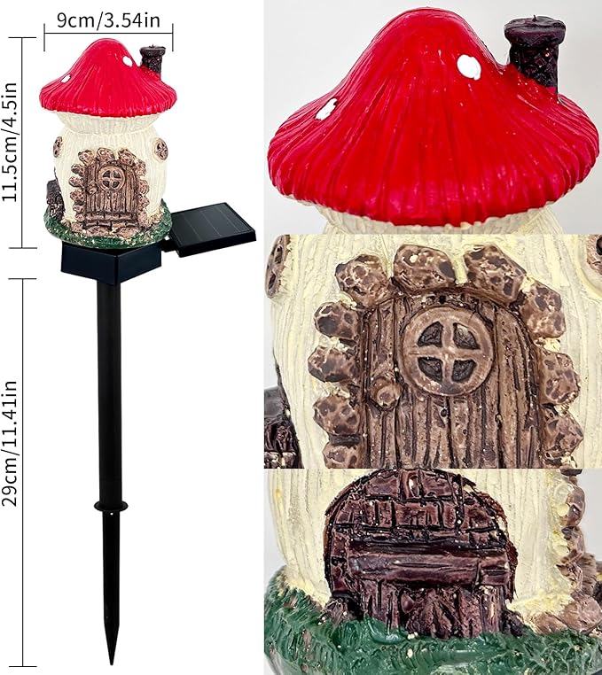 Mushroom Solar Lights Outdoor, Waterproof Fairy Houses Lights Mushroom Garden Decor Decorative Solar Powered Garden Stake Light for Outside Lawn Walkway Patio Yard (Red)
