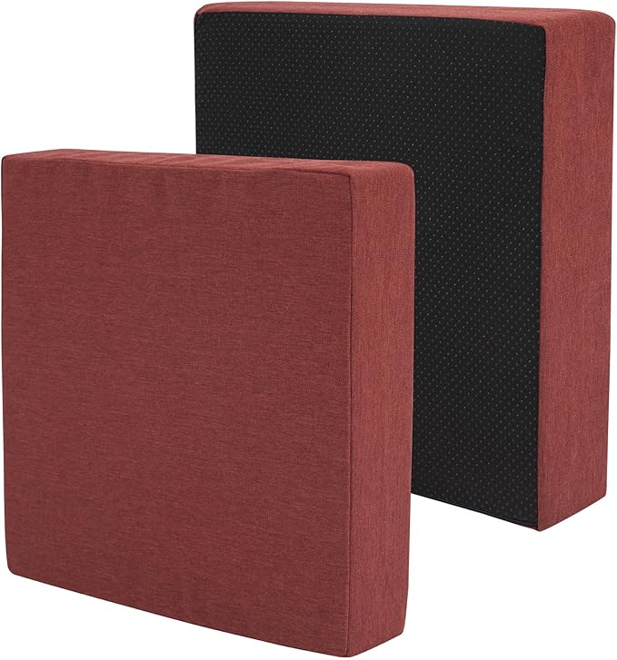 FUNHOME Outdoor Cushion Covers 20 x 20 x 4 inch,Set of 2,Non-Slip Grips Bottom,Replacement Cushion Covers for Garden Patio Furniture Couch Chair,Fade-Resistant Slipcover Only,No Insert(Dark Red)