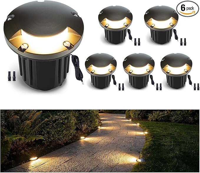 Gardenreet Low Voltage Well Light - Brass All Weather Ip65 LED In-Ground Hardwired Lighting, 12V Directional Fixture, Antique Bronze for Sideway Floor Pathway Without MR16 Bulb