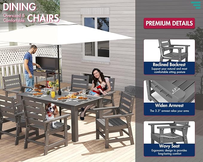 BRIOPAWS Outdoor-Dining-Chairs | Set of 2 | HDPE | Grey | Patio Chair with Arms | Modern | All Weather | Oversized & Comfortable | for Deck Backyard Poolside Porch