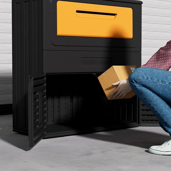 Mrosaa Package Delivery Boxes for Outside,Resin Anti-theft Lockable Package Delivery Box,Waterproof Deck Box for Porch, House, Curb, Patio,Bakcyard