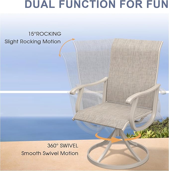 VICLLAX 9 Pieces Patio Dining Set, Patio Furniture Set of 8 Patio Swivel Dining Chairs and 60" Patio Spliced Round Tabletop, Sandshell Chairs & Sandshell Tabletop