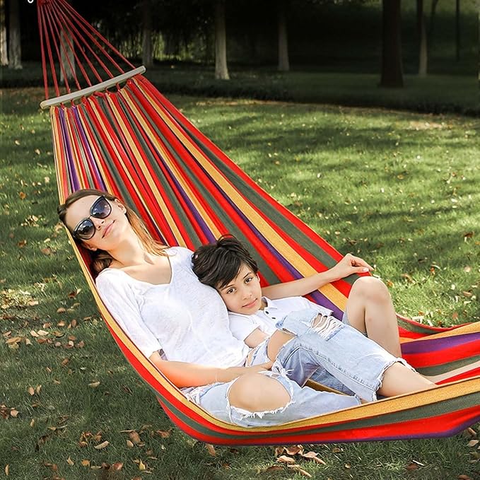 YSUEFIJO Comfortable Hammock for Outdoor Use, Portable Hanging Hammock for Garden, Patio, Or Backyard, Hammock with Adjustable Straps, Relaxing Hanging Hammock for Reading Or Lounging
