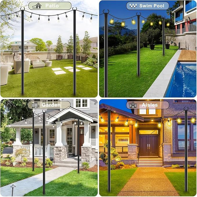 NUERPO 10 Pack String Light Poles,Metal Poles for Hanging Outdoor Light Strings,10 Pack 10 FT Light Poles Stand for Outside Garden,Patio,Wedding,Backyard,Deck,Party