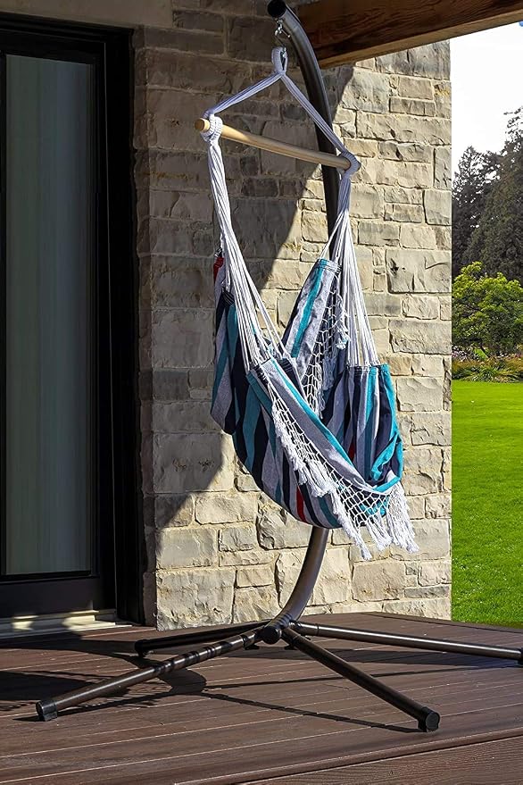 Vivere Cotton Hammock Chair with Hardwood Spreader Bar - 250 lb Capacity (Denim)