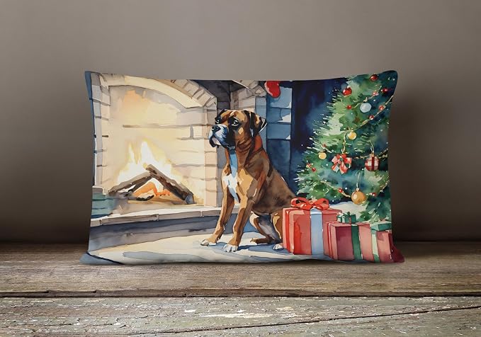 Caroline's Treasures DAC2770PW1216 Boxer Cozy Christmas Throw Pillow Machine Washable, Indoor Outdoor Decorative Pillow for Couch, Bed or Patio, 12HX16W