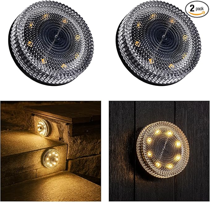 Glass Solar Step Lights with Bubble Style, Modular-Design Waterproof Outdoor Fence Lights for Stairs Step Yard Patio Garden Wall Pathway, Decorative Patio Table Lighting, Warm White (2 Pack)