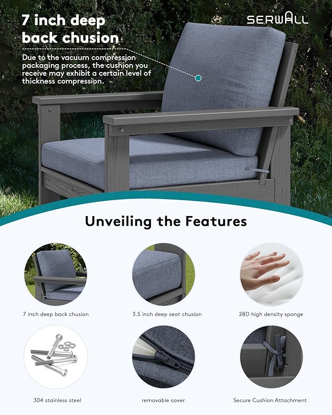 SERWALL HDPE Outdoor Patio Furniture Set | with Coffee Table & Side Table