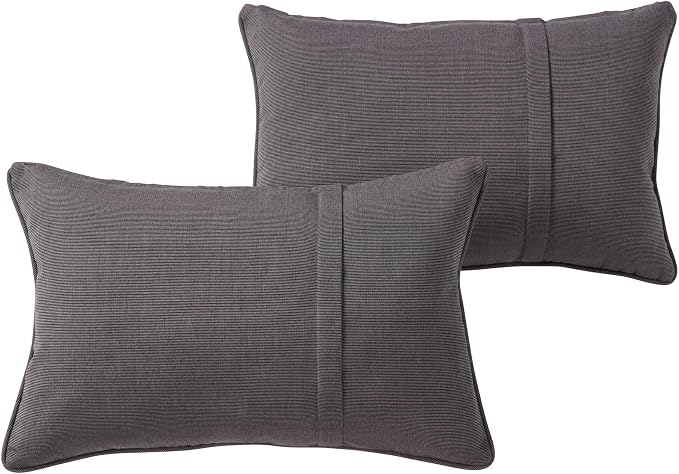 Sunbrella Rectangular Outdoor Throw Pillows 21x14 Set of 2 - Corded Lumbar Patio Accent Pillows with Pleated Design & Removable Zipper Covers – Weather & Fade Resistant Pillows, Canvas Coal