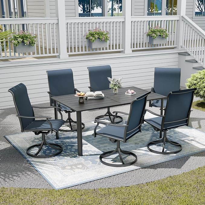 Patio Table and Chairs Set for 6,Combination of 63"x 38"x 28" Outdoor Dining Table and Swivel Chairs,All-Weather Patio Furniture Sets for Backyard Garden Lawn Poolside