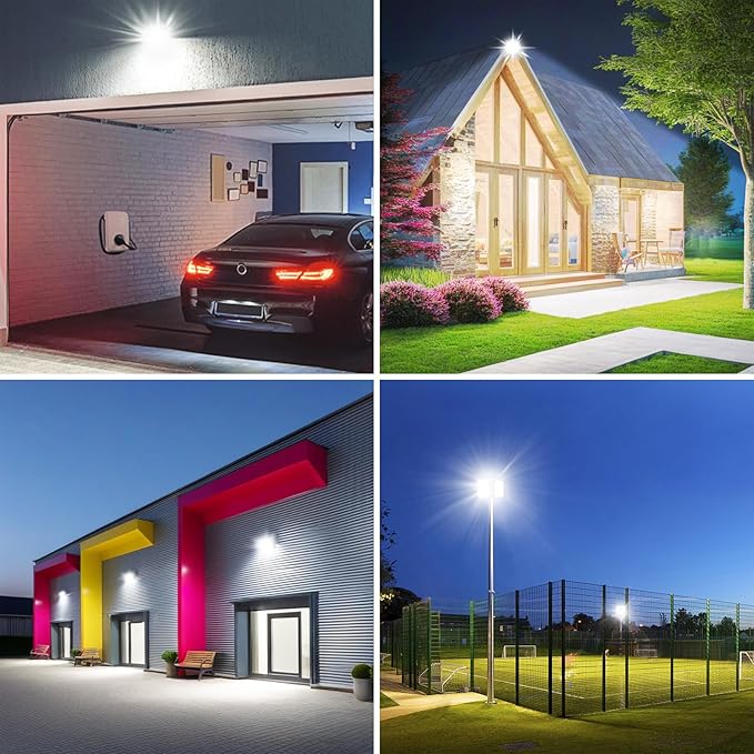 50W Flood Light Outdoor: 2 Pack 5000LM Bright LED Plug-in Flood Light, IP66 Waterproof, 100-265V, 6500K Daylight White, Plug-and-Play, Heat Dissipation, Ideal for Yard, Garage, Stadium