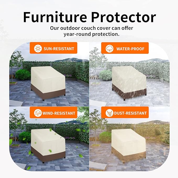 Easy-Going Outdoor Chair Cover Waterproof, Heavy Duty Patio Chair Cover, Windproof Outdoor Furniture Cover with Air Vent (1 Pack-35Wx38Dx31H inch, Beige/Dark Brown)