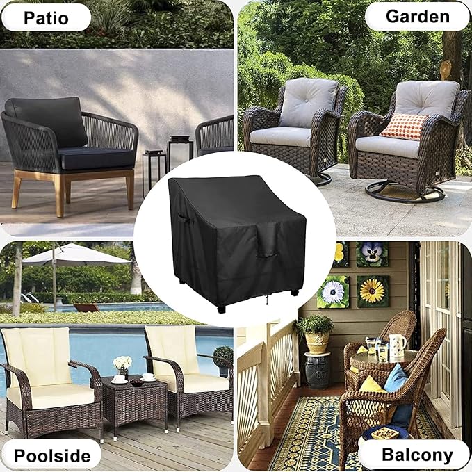 OutdoorLines Outdoor Waterproof Furniture Chair Cover - UV-Resistant Patio Lawn Chair Covers for Outdoor Furniture Windproof Heavy Duty Chair Covering, 2 Packs, 30Wx37Dx31H Inches, Black