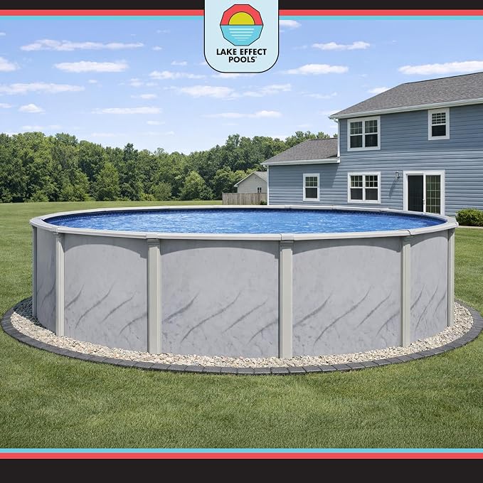 Lake Effect Pools 'Galleria' 15 ft Round Above Ground Swimming Pool Bundle | 52 Inch Height | Steel Sided Walls | Kit Includes: 25 Gauge Liner, A-Frame Ladder, Sand Filter/Pump, & Skimmer