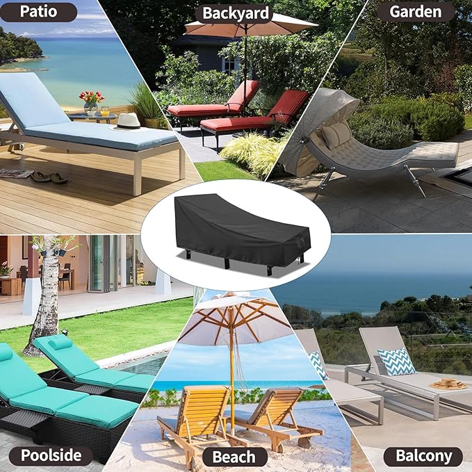 PureFit Outdoor Chaise Lounge Cover, Lounge Chair Covers Waterproof Patio Furniture Lounge Chair Cover, UV Resistant & Weatherproof, 1 Pack, 84"L x 32"W x 32"H Inches, Black