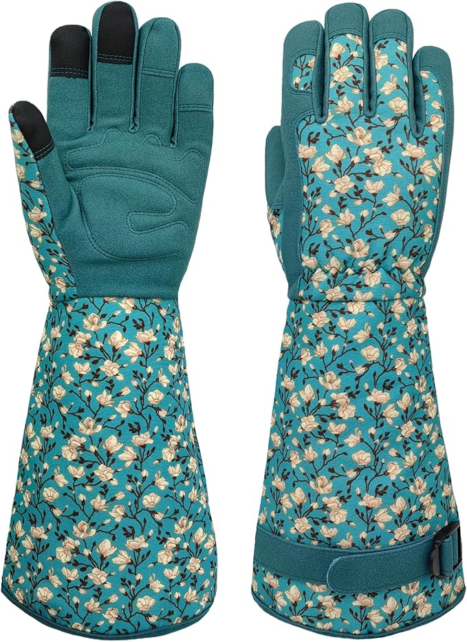 Thornproof Rose&Cactus Gardening Gloves,Gauntlet Garden Glove,Gifts | Canvas,Cute Floral Pattern,Leather Palm,Touchscreen,Durable Material,Garden Gift,Men&Women,Machine Washable,Adjustable Cuff