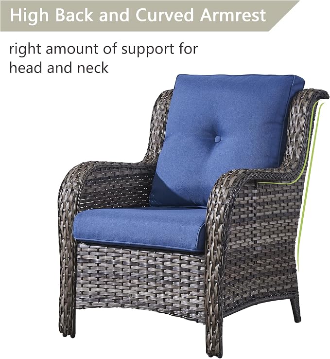 Rilyson Wicker Patio Furniture Set - 5 Piece Rattan Outdoor Sectional Conversation Sets with 2 Chairs,2 Ottomans and 1 Side Table for Porch Deck Garden(Mixed Grey/Blue)