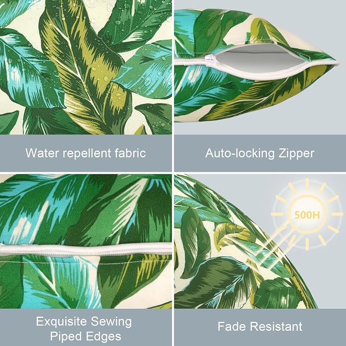 LVTXIII Outdoor Throw Pillow Covers 16x16 inch Waterproof Tropic Accent Pillow Cases Fluffy Outdoor Cushion Covers for Garden and Patio Furniture Decoration,2 Pack, Lush Leaf Jungle
