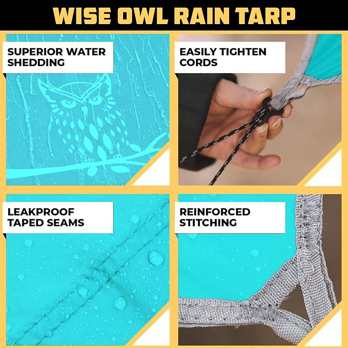 Wise Owl Outfitters Hammock & Rain Fly Bundle – Double Camping Hammock with Tree Straps and Waterproof Tarp, Lightweight Shelter for Hiking & Travel