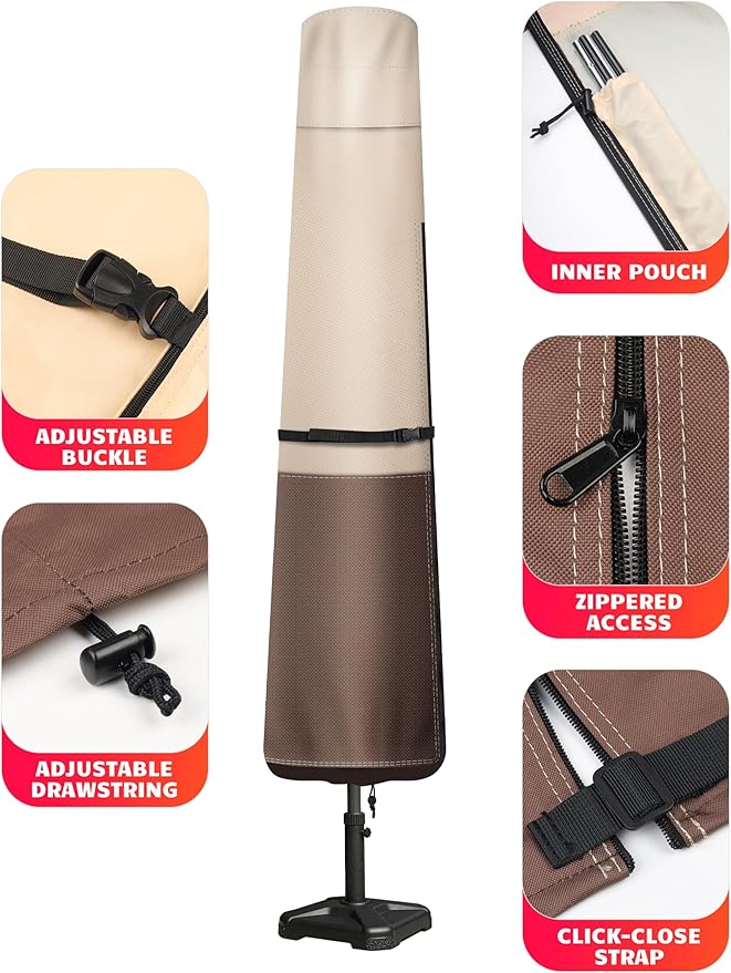 Vailge Patio Umbrella Cover for Market Umbrella 8-11 Feet, 600D Oxford Outdoor Umbrella Cover Waterproof Windproof, Patio & Outdoor Umbrella Cover with Support Pole, Storage Bag