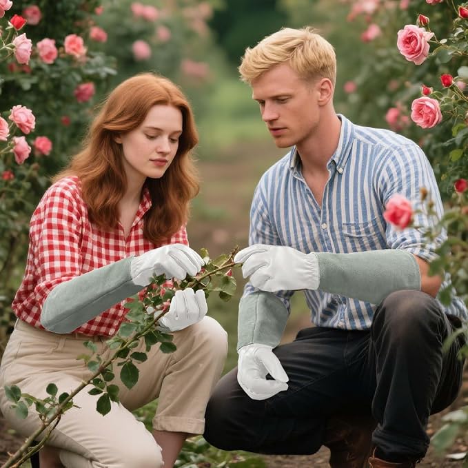 Rose Pruning Gloves with Forearm Protection, Thorn Resistant | Embroidery Design with Extra Long Cuff for Gardening and Pruning Tasks