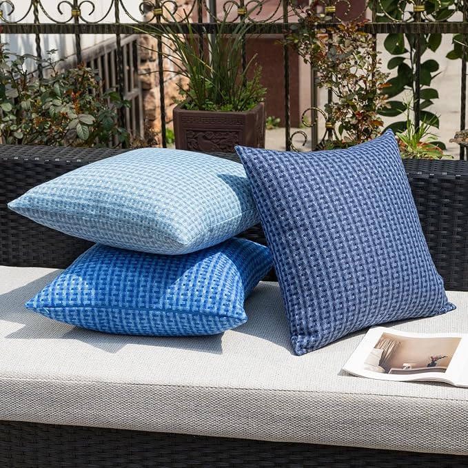 Kevin Textile Outdoor Waterproof 18"x18" Pillow Covers 2 Pack, Navy Blue | Water Resistant Weaving Faux Linen Texture Throw Pillow Covers, Outside Decorative Pillowcases for Garden Patio Balcony Couch