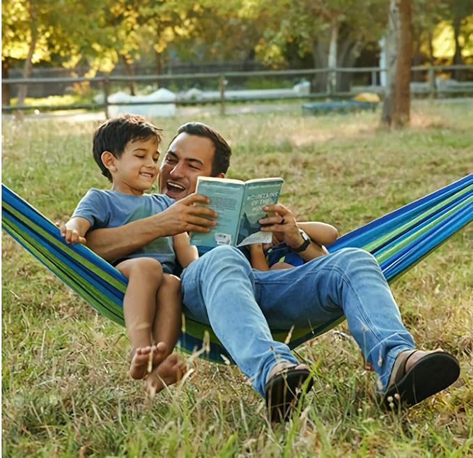 KNC Garden Fabric Camping Hammock with Tree Straps for Hanging Durable Hammock Up to 550lbs,2 Person , Portable Hammock with Travel Bag,Perfect for Camping OutdoorIndoor Patio Backyard, Blue