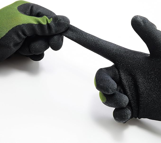 COOLJOB 6 Pairs Gardening Gloves for Men, Breathable Rubber Coated, Large | Garden Gloves Bulk, Non Slip Palm Dipped Grip for Weeding Landscaping, Outside Work for Lawn Yard, Black&Green