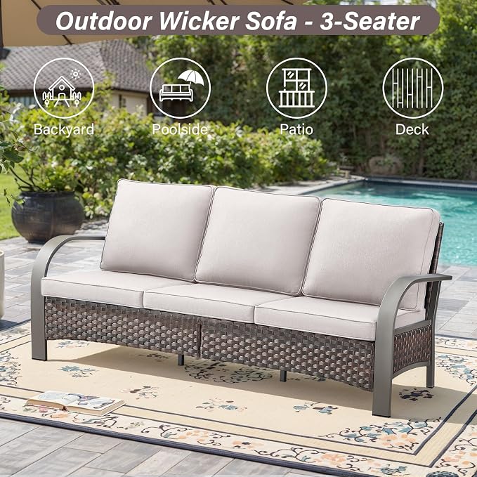 Belord Patio Furniture Set with Fire Pit Table - 50000 BTU Propane Fire Pit, 6 Piece Outdoor Conversation Furniture Sets with 2 Swivel Rocker Chair Rattan Sofa Perfect for Casual Gathering