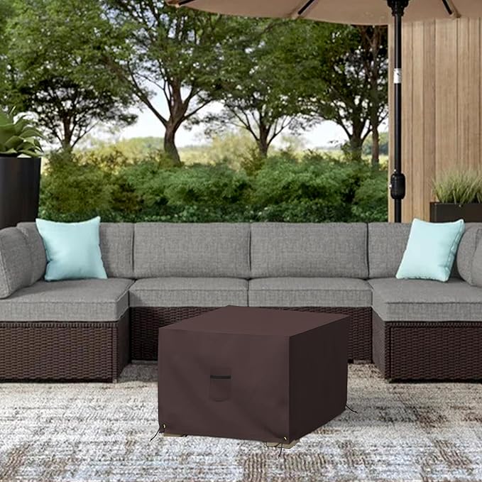 Covers & All Outdoor Ottoman Cover, 12 Oz PVC Polyester, Waterproof Ottoman Slipcover Resists Tear and UV, Square Patio Furniture Covers for Indoor/Outdoor Use (23" L x 23" W x 18" H, Coffee)