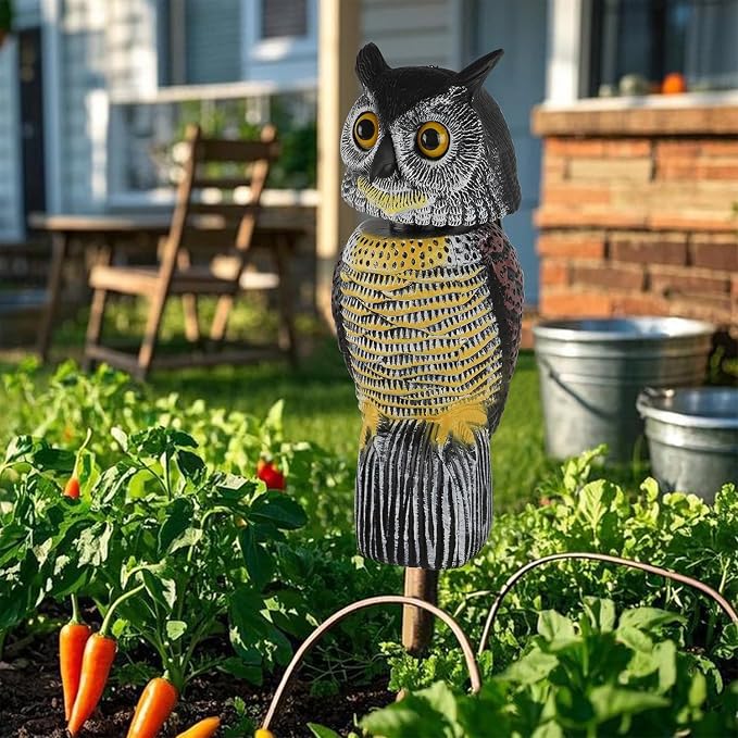 Glintoper Plastic Fake Owl Wagging Head Outdoor Statues 16.5 inch, Bird Scarecrow Horned Decoy, Bird Deterrents Scary Birds Away, Nature Enemy Pest Repellent for Outdoor Garden Yard Protectors