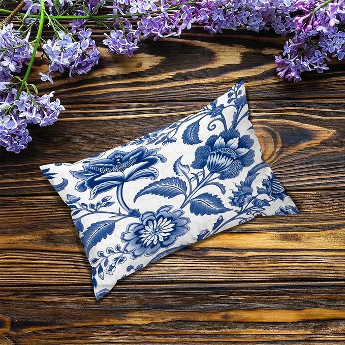 Set of 2 Blue and Ivory Indigo Floral Pillow Cases 12x18in Cushion Covers Farmhouse Pillows Covers for Couch Living Room Office Soft Rectangle Accent Pillowcase for Kids