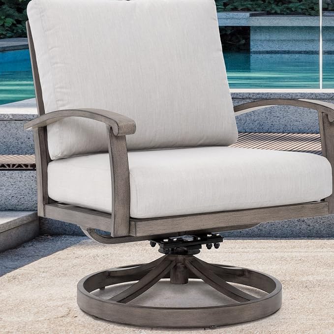 HAPPATIO 4 Piece Aluminum Patio Furniture Set, 5-Person Outdoor Swivel Chairs and 3-Seat Sofa, All-Weather Outdoor Sectional Sofa with Comfortable Cushions and Coffee Table(Gray)