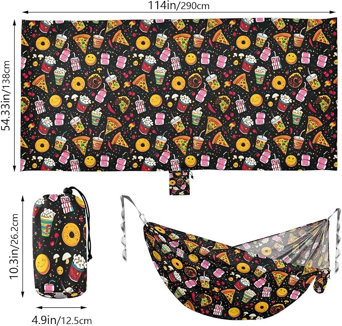 Camping Hammock Outdoor Hammocks for Outside Pizza Popcorn Beverages Beach Trees Portable Lightweight with Pockets Tree Straps Indoor