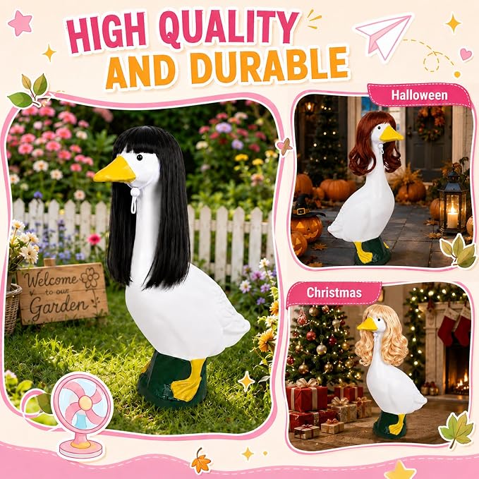 4Pcs Porch Goose Wigs Set Porch Goose Outfits Accessories for Outdoor Statue Accessories Garden Patio Yard Goosey Decoration (3PCS Wigs-B)