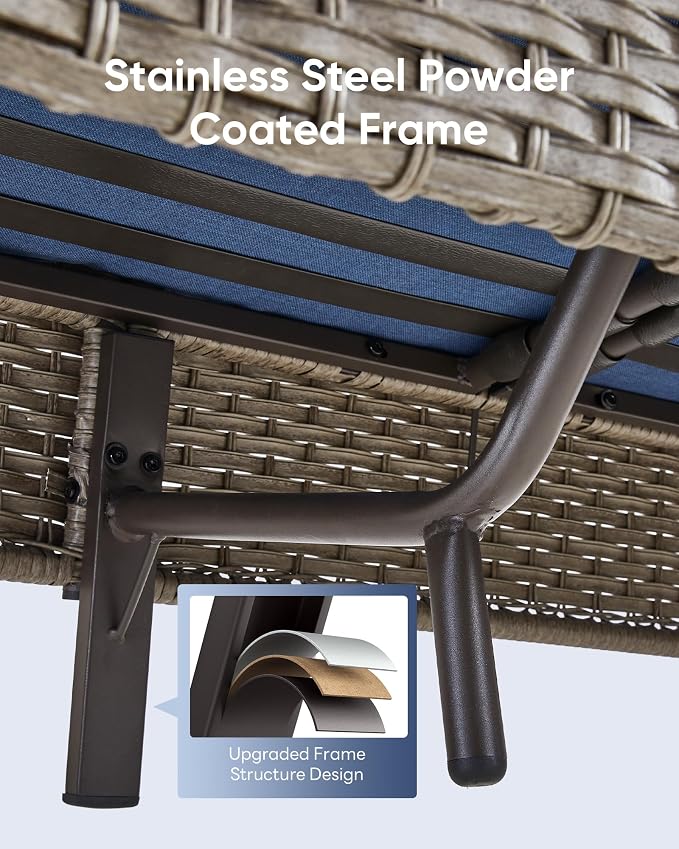 6 Pieces Outdoor Furniture-Patio Swivel Rocker Chairs Set of 2 3-Seater Wicker Couch with Outdoor Ottoman Outdoor Patio Furniture Set for Deck Porch Garden Balcony Poolside-Grey/Blue