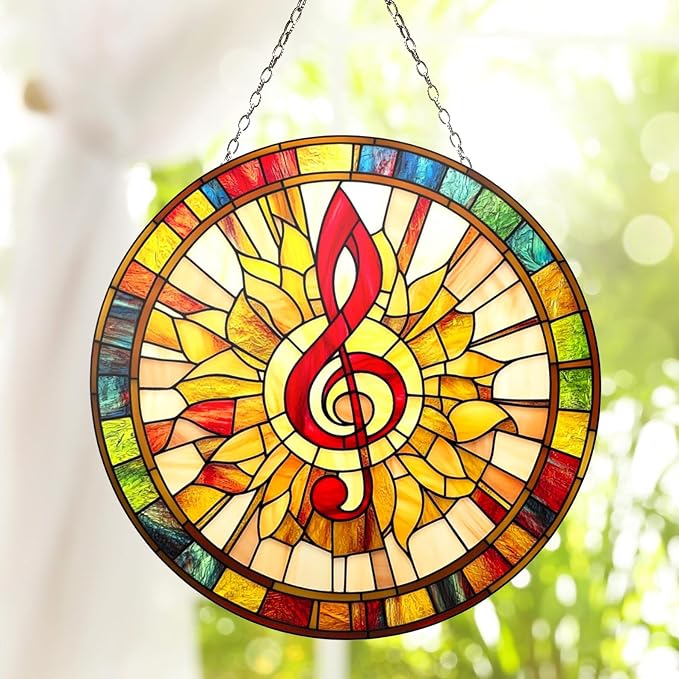 Music Treble Clef Acrylic Suncatcher Boho Piano Suncatchers for Window Hanging Ornament Stained Glass Effect Art Garden Decor for Music Lover, Gifts for Mother's Day, Mom, Grandma, Wife, Women, Nana